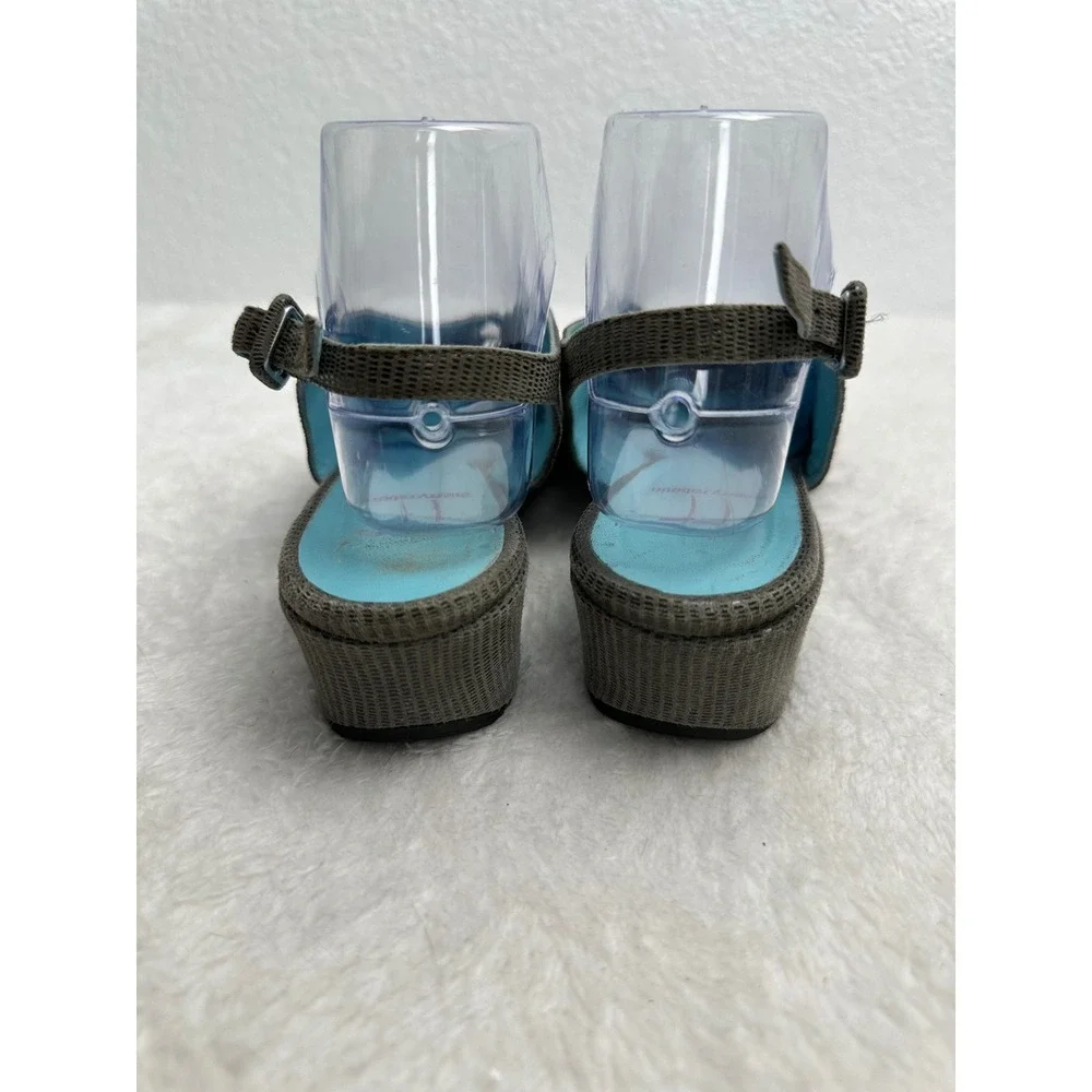 Thierry Rabotin Gray Textured Peep Toe Slingback Wedge Shoes Italy Womens 39.5‎